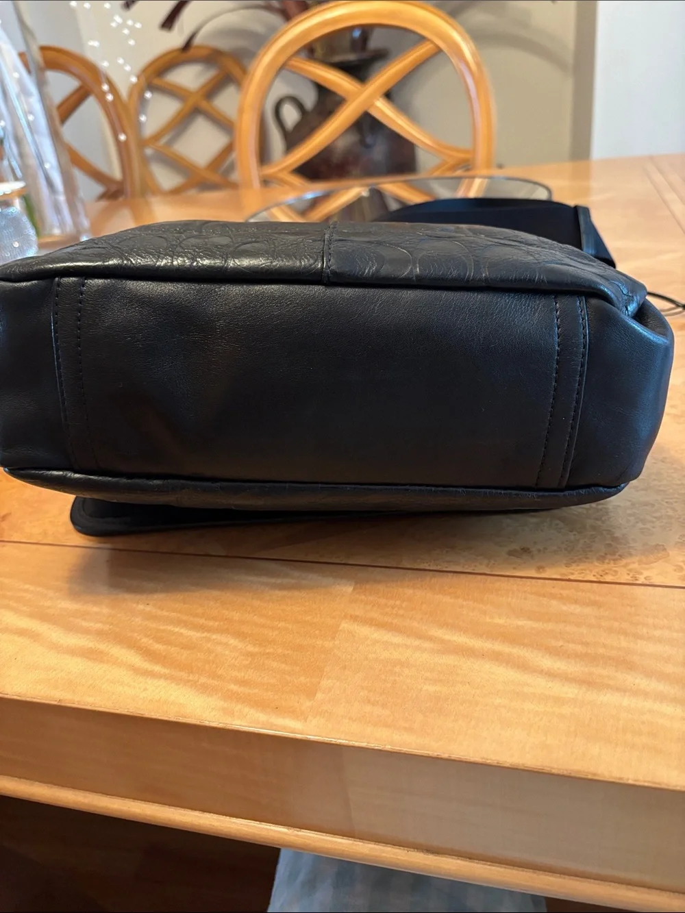 EUC Coach Unisex Black embossed leather Messenger Bag